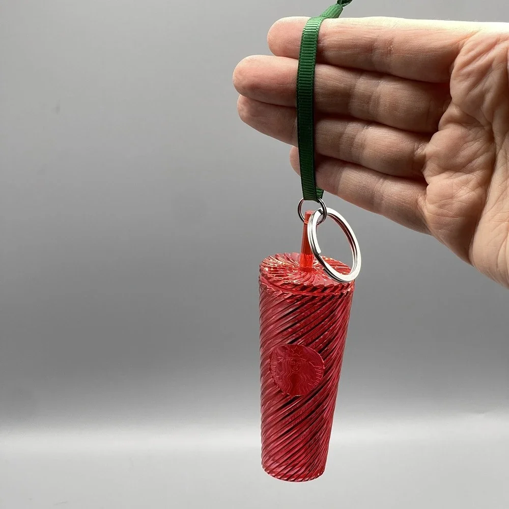 Starbucks Keychain Ornament Cold Cup Charm Christmas‎ 2024 Red Swirl